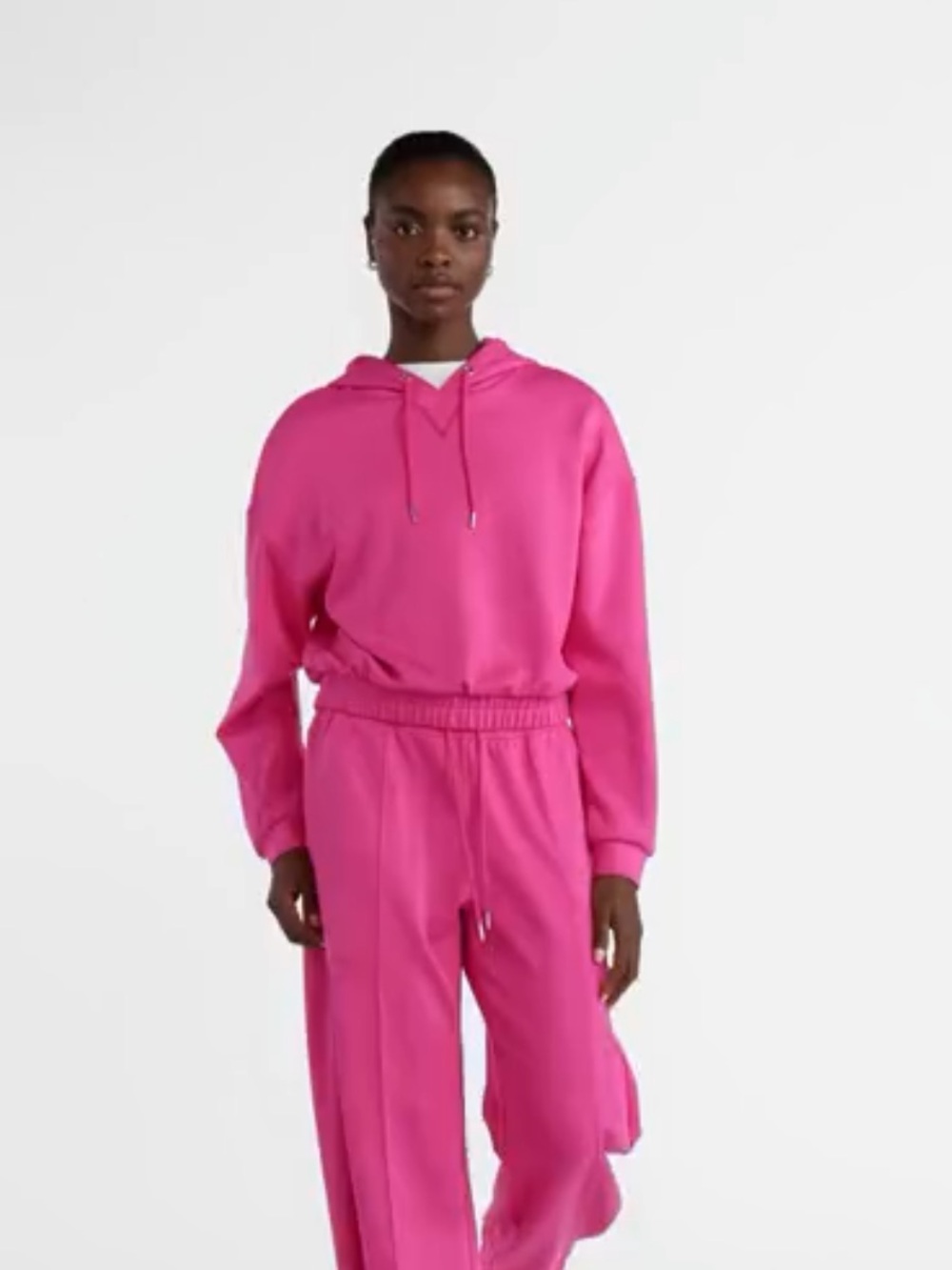 Bright Pink bubble hem Hooded Sweatshirt — Women's Relaxed Hoodie